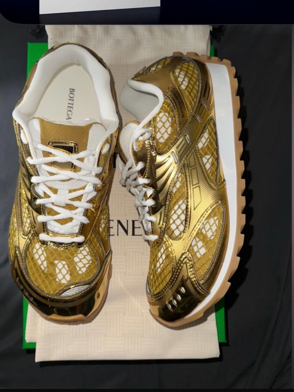 Gold Metallic and White Women's Sneakers